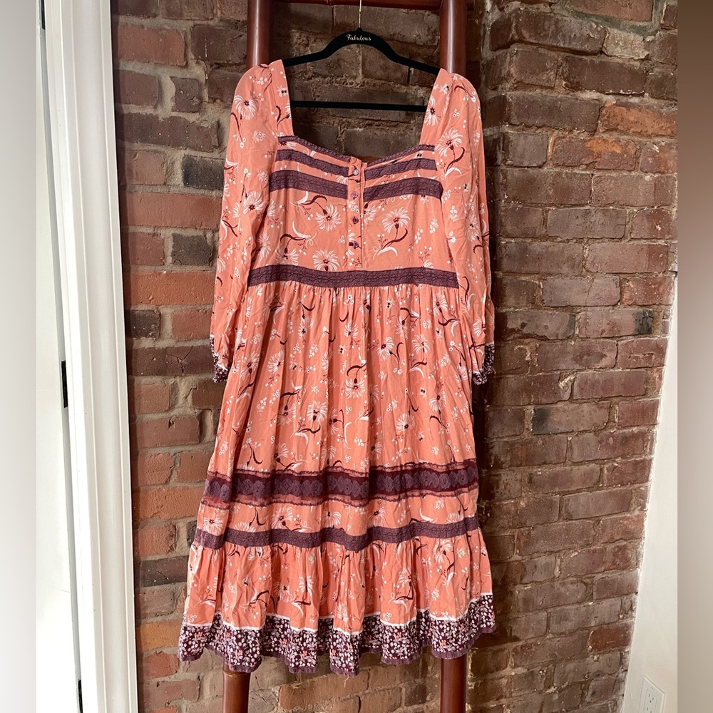 Pink & Maroon Paisley Floral Tunic Style Midi Dress with long sleeves